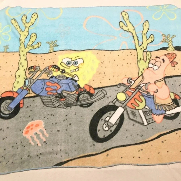 2006 Nickelodeon Spongebob Patrick  Star Fleece Blanket Motorcycles 60.5 x 50 In - Picture 13 of 16